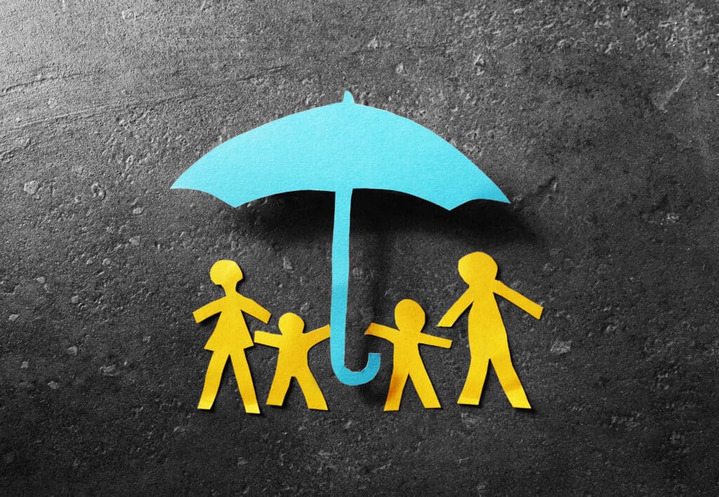 Paper family under umbrella